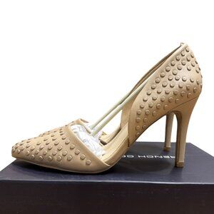 NEW French Connection Studded Pointed Toe D’Orsay Heels 6.5 Nude Cement Vegan
